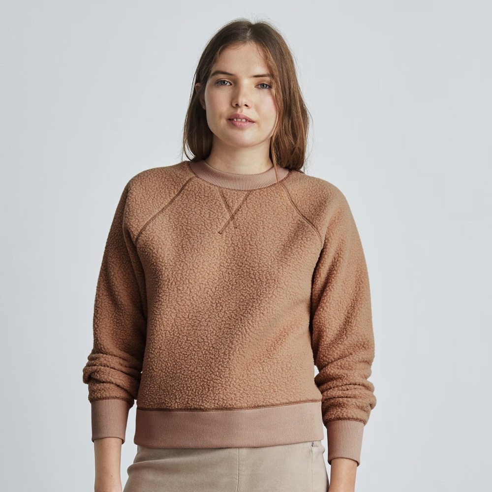 Everlane ReNew Fleece Raglan Sweatshirt in Tan, size Medium